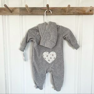NWT Carter's Grey Fleece Zip Up Onesie for Baby Girl Size 3m Heart